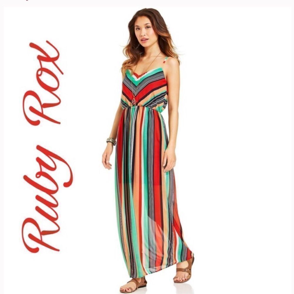 Ruby Rox Juniors Striped Illusion Maxi Dress - image 1
